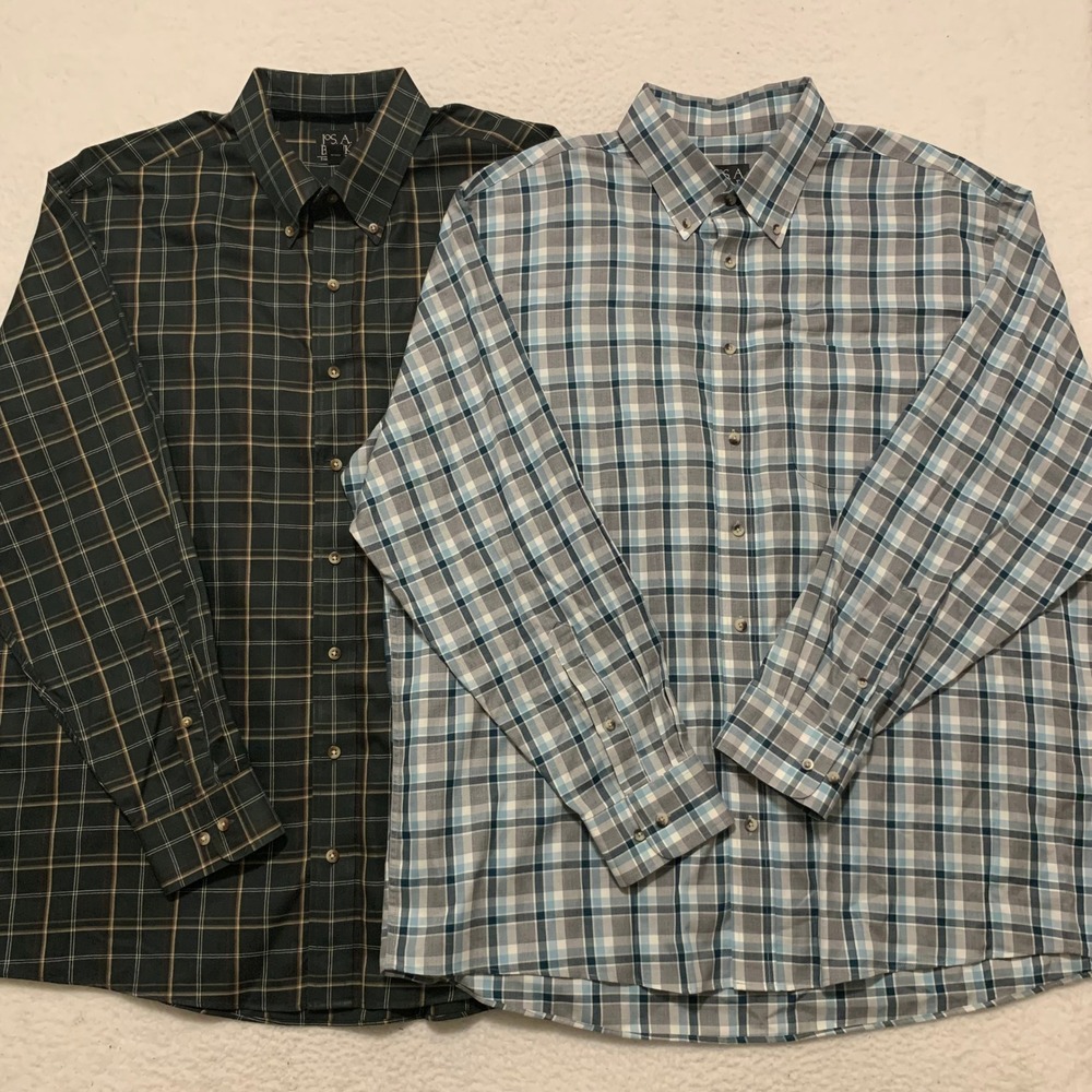 Jos A Bank Travelers Collection Plaid Button Down Shirts Lot of 2 Mens XL Cotton